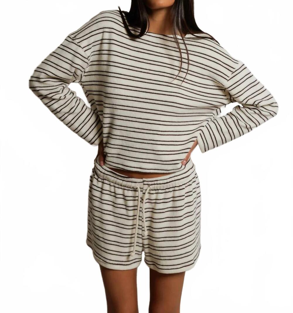 NEW PERFECTWHITETEE keri long sleeve top in natural chocolate stripe
